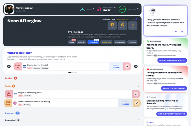 AI-powered music career management platform screenshot 5
