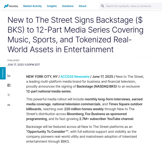 Backstage — RWA Strategy, Investment Round, UHNI Introductions screenshot 1