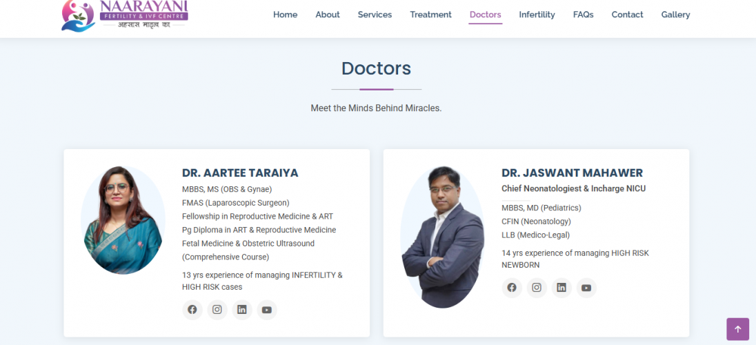 Naarayani Fertility Clinic Website & Hospital Management System Development screenshot 1