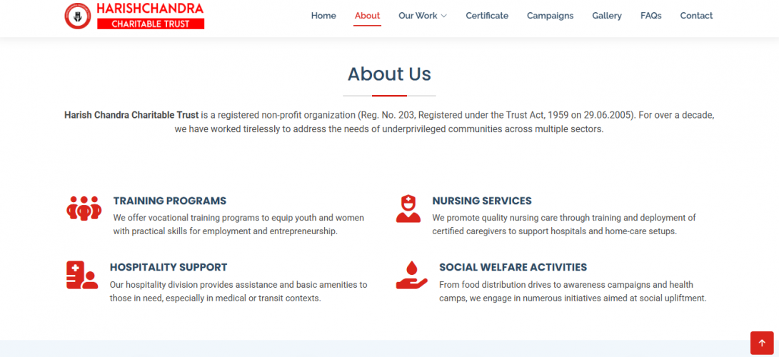 Harishchandra Charitable Trust – Education & Social Welfare NGO Website Development screenshot 3
