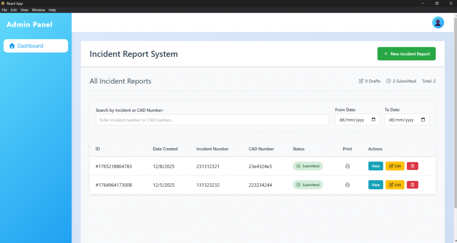 Incident Police Report Desktop Application (Electron.js) screenshot 1