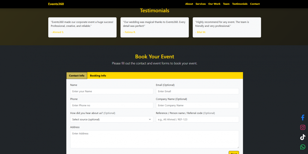 Events360Hub – One-Page Website Development screenshot 1