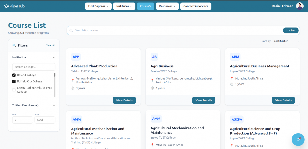 AI-powered pre-registration platform TVET colleges screenshot 2