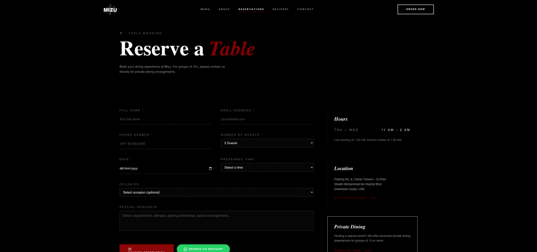 Mizu Restaurant – Premium Japanese Sushi Website with Omakase Reservations, Menu & WhatsApp Ordering screenshot 4