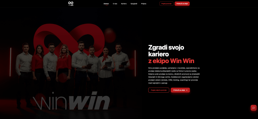 Win Win – Sales Recruitment Website for Leading Slovenian Telecom Sales Organization with AI Chatbot & Contentful CMS screenshot 3