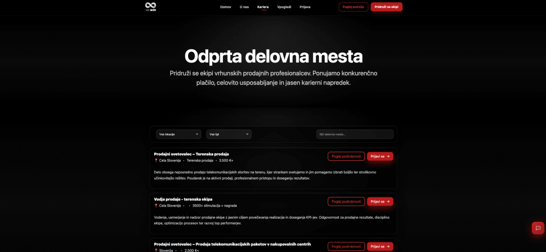 Win Win – Sales Recruitment Website for Leading Slovenian Telecom Sales Organization with AI Chatbot & Contentful CMS screenshot 2