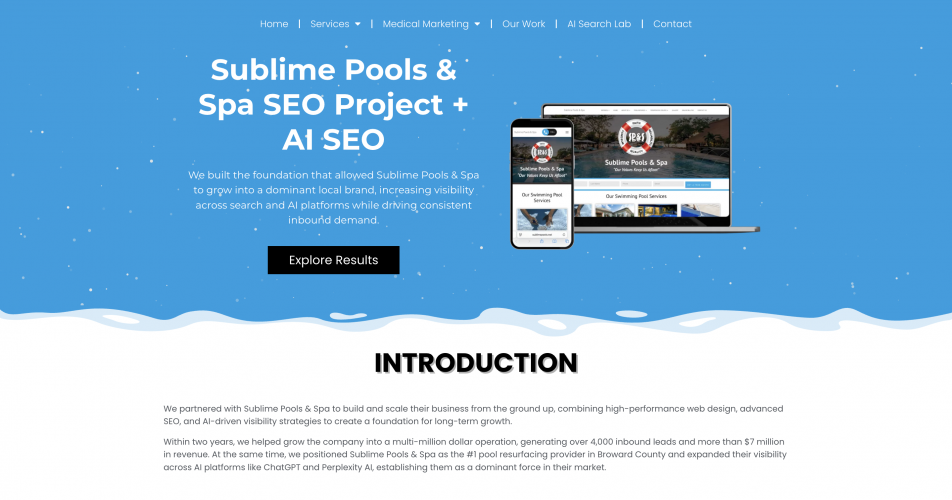 Sublime Pools & Spa SEO Project + AI SEO screenshot 1