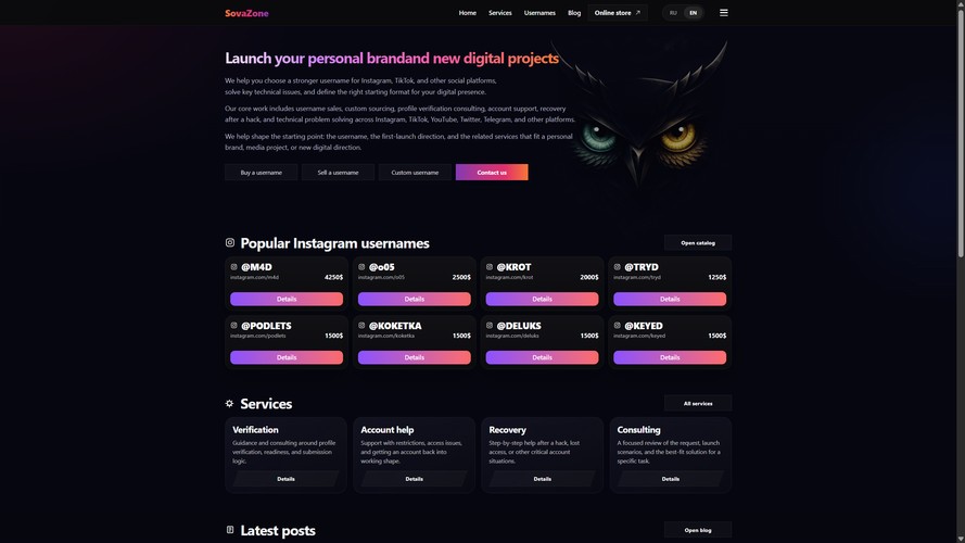 SovaZone Digital Identity & Username Catalog screenshot 1