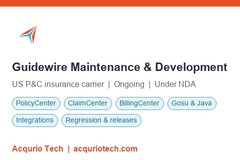 Guidewire Maintenance and Development for a US P&C Carrier
