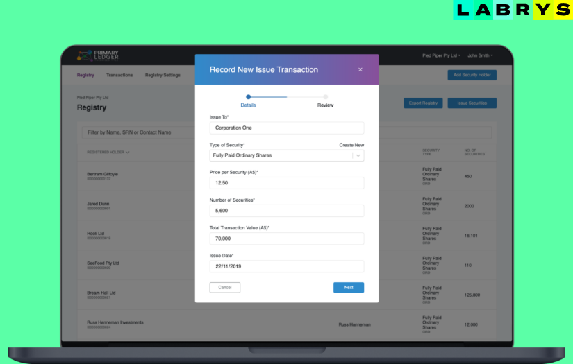 Blockchain Share Registry and Exchange Platform (Web App) screenshot 3