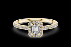 Emerald Cut Halo Engagement Ring 3D Render