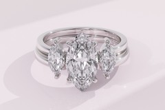 Marquise Three Stone Ring with Matching Band 3D Render
