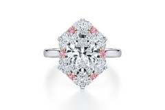 Oval Diamond Halo Ring with Pink Accents 3D Render