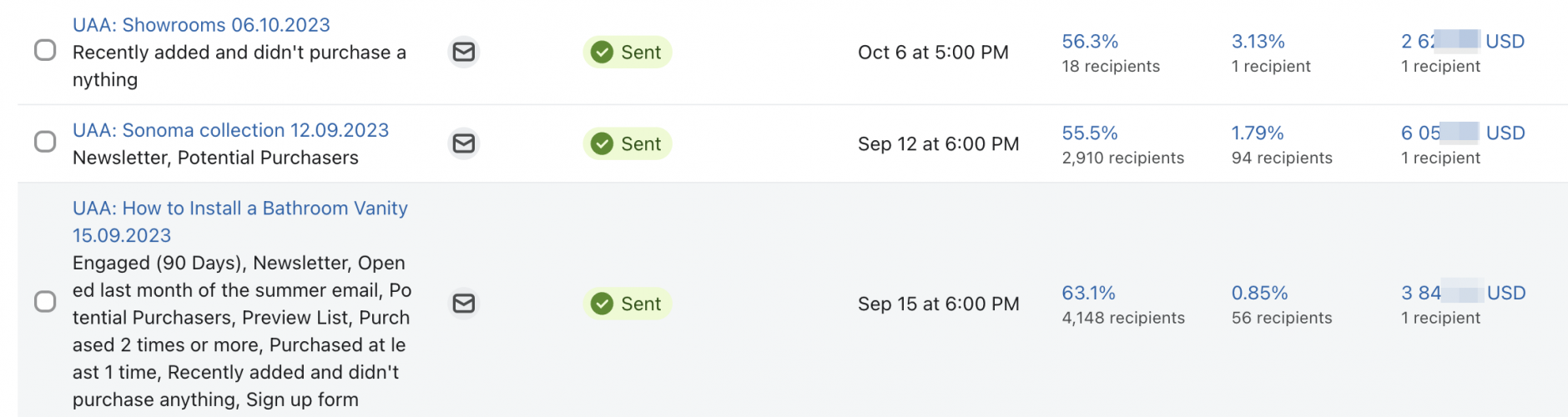 Email marketing for bath furniture store screenshot 3