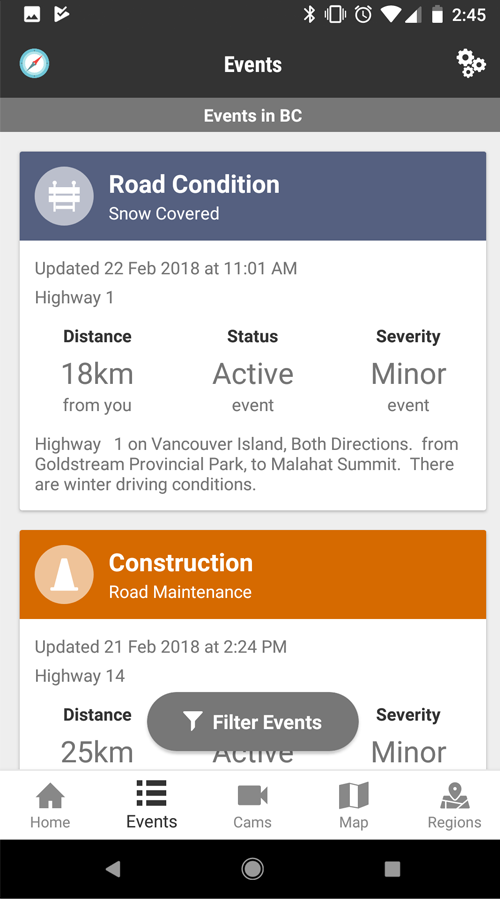BC Highways - Mobile Apps Using Open511 screenshot 4