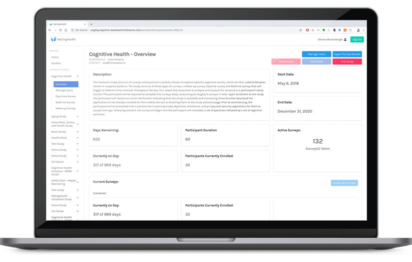 MyCogHealth - Mobile Apps and Researcher Admin Panel screenshot 2