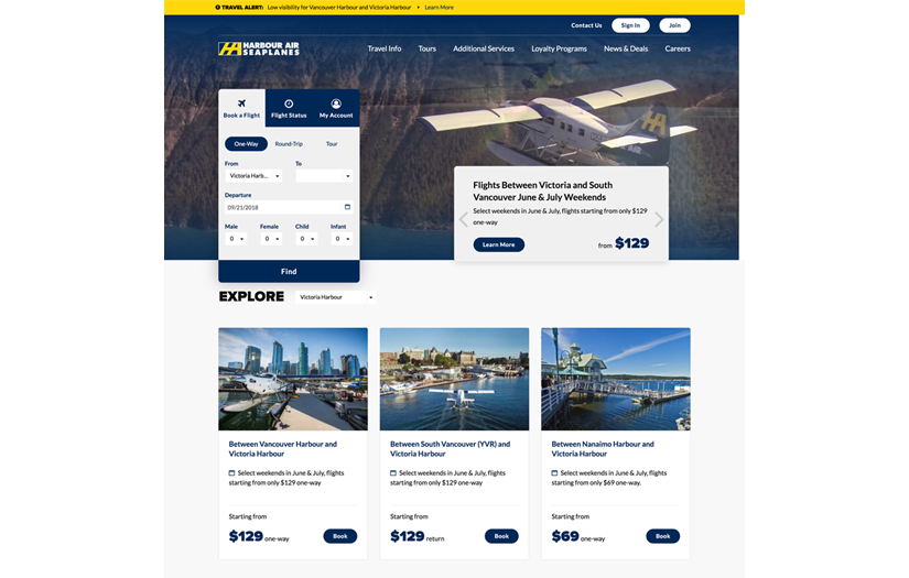 Harbour Air - UX Research and Website UI Redesign screenshot 1