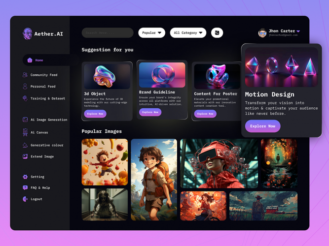 AI Image Generator Dashboard Design screenshot 3