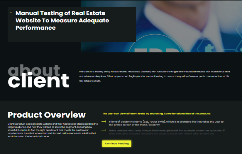 Manual Testing for SaaS based Real Estate Entity To Measure Adequate Performance screenshot 1