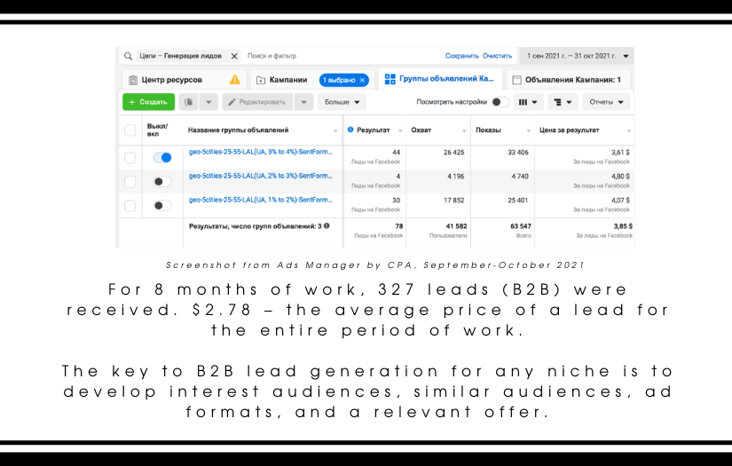 How to attract a b2b audience from Facebook and Instagram using the Lead Generation advertising goal. screenshot 1