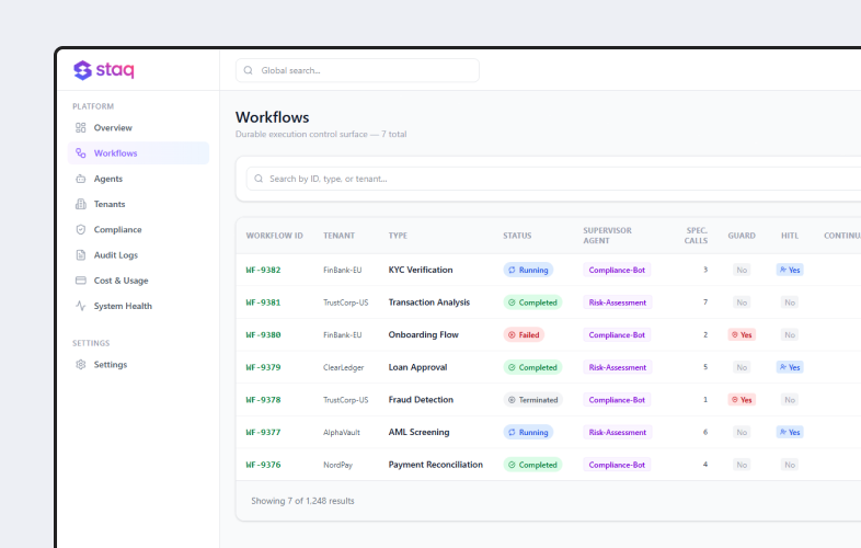 Staq: Agent-Driven Temporal Runtime for Autonomous Banking Infrastructure screenshot 3