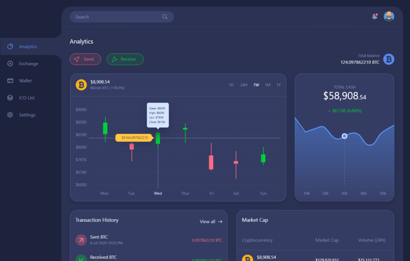 Cryptocurrency mobile app design for a fintech startup screenshot 1