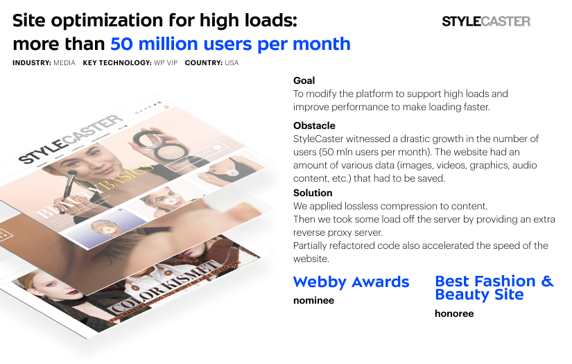 Stylecaster: Site optimized for loads of more than 50 mln users per month screenshot 1