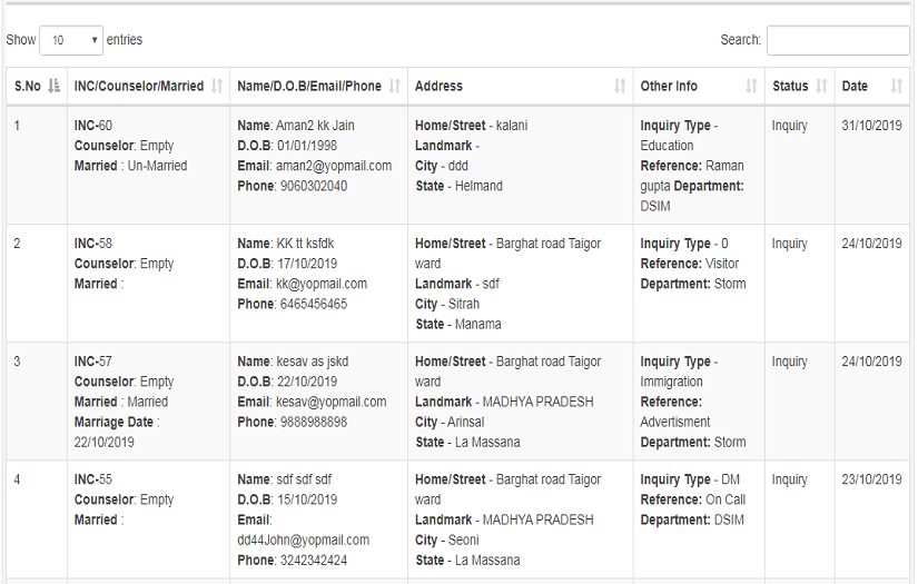 Node.JS based CRM application screenshot 1