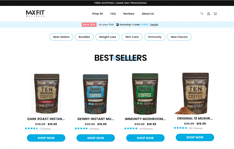 MaxFit Wellness – Shopify eCommerce Development screenshot 1