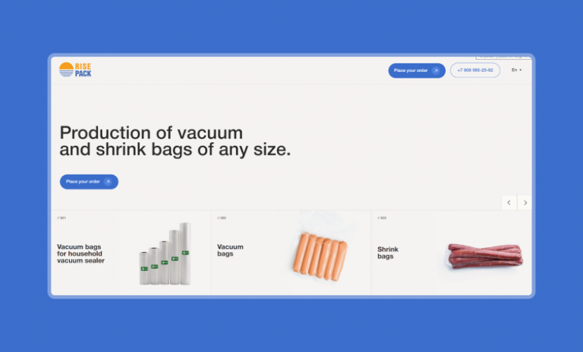 Website for a company producing vacuum and shrink bags screenshot 2