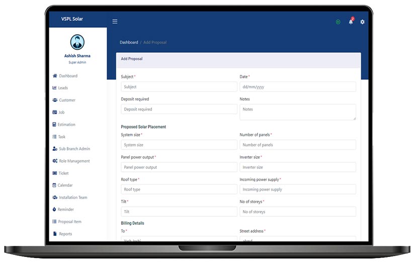 Solar Panel Installation CRM screenshot 2