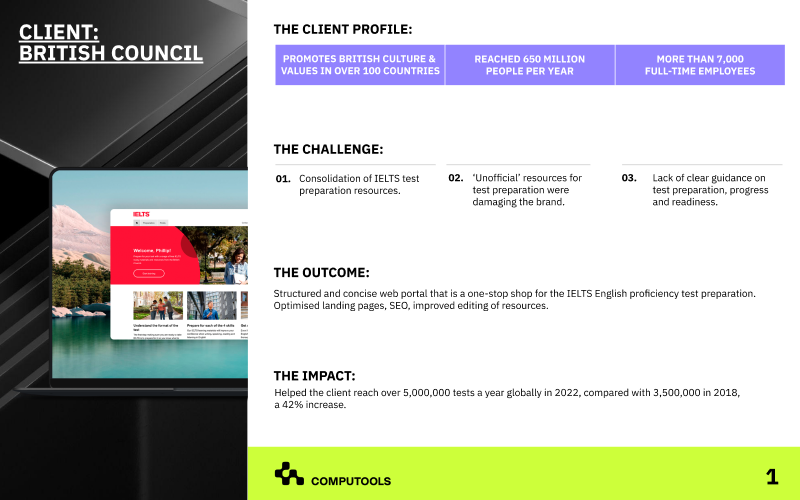 Revitalised and optimised web site for the global audience that promotes IELTS test screenshot 1