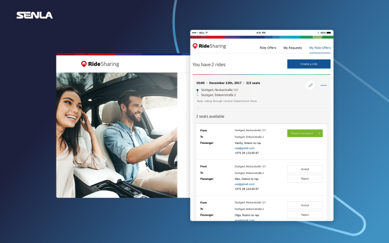 Ride sharing system screenshot 1