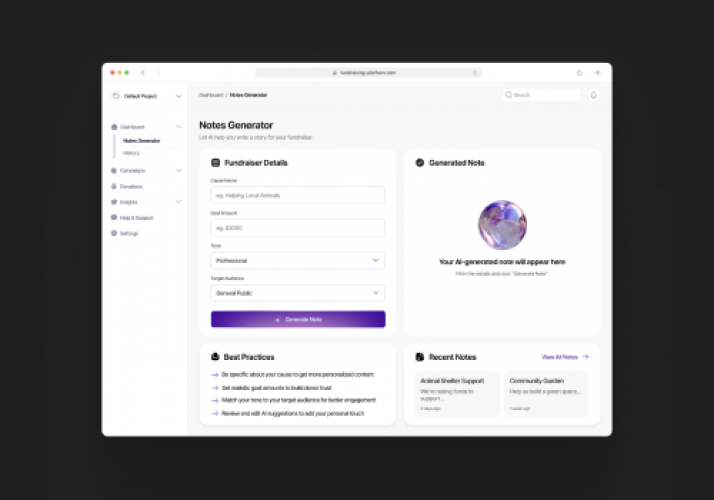 AI-Powered Store Notes Generator for Fundraising Platform screenshot 1