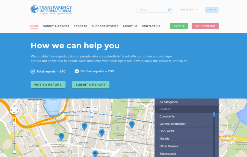 Transparency International reports system screenshot 1