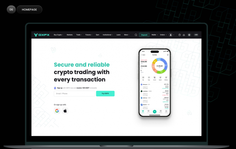 OXFX: Web UI/UX for Cryptocurrency Exchange Platform screenshot 1