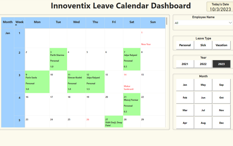 Leave Calendar Dashboard screenshot 1
