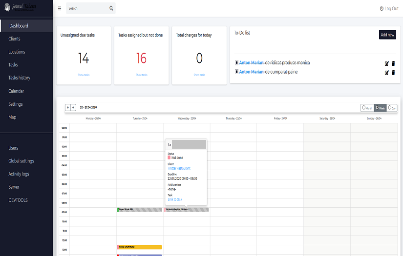 Field services management panel screenshot 1
