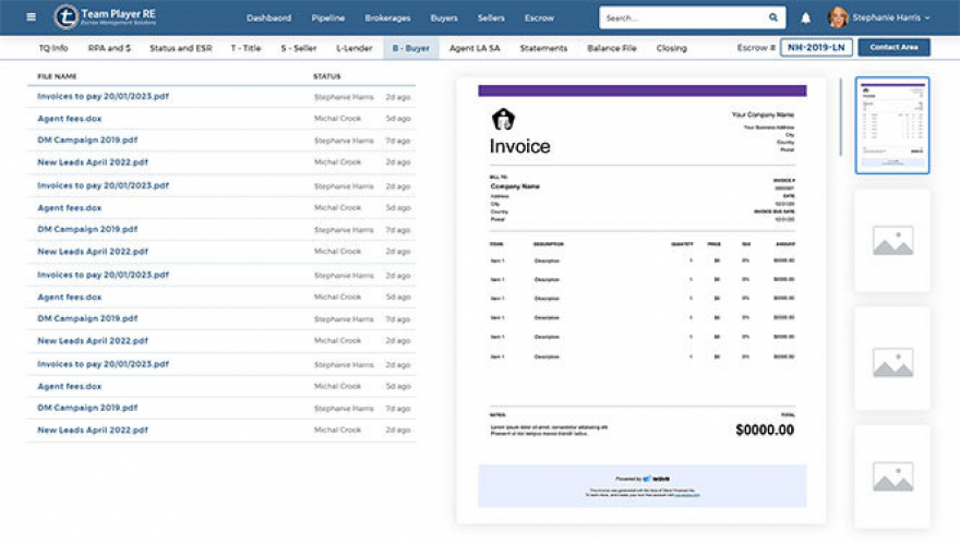 Team Player RE Escrow Web Application screenshot 2