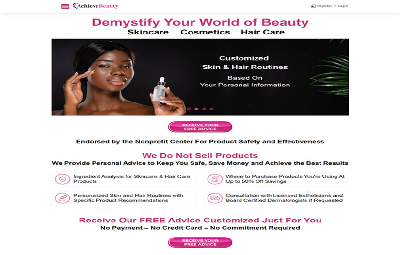 Achieve Beauty E-Commerce Website screenshot 1