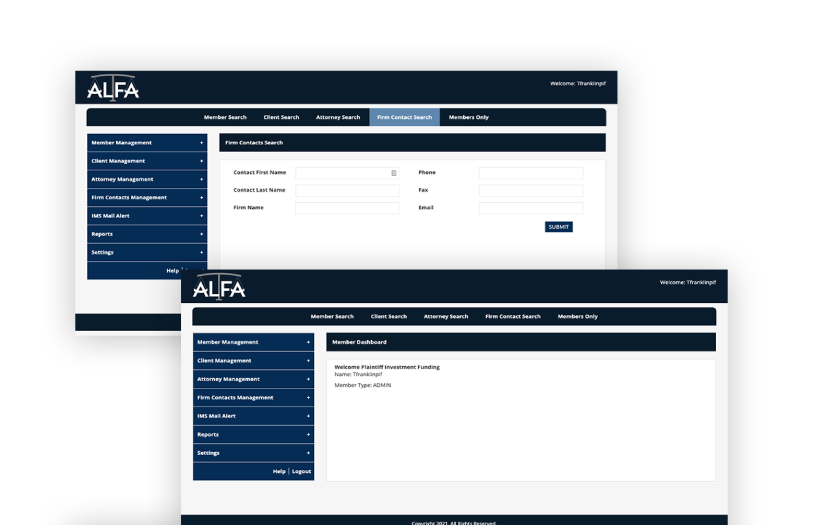 A Web-based Case Management Platform for American Legal Finance Association (ALFA) screenshot 1