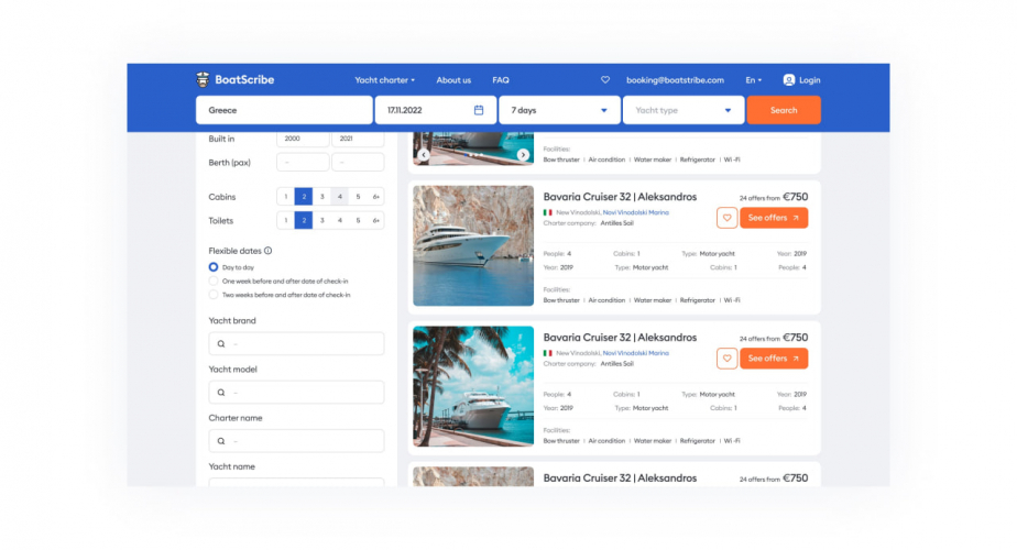 Boatscribe — price aggregator for catamaran, motorboat and yacht rental screenshot 1