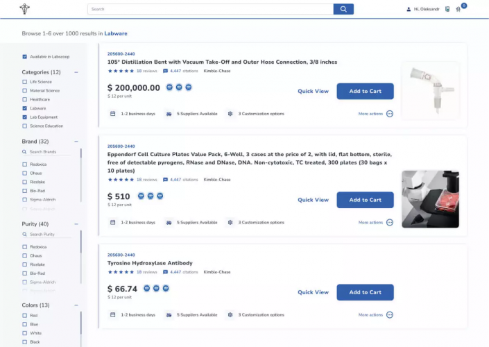 Redesign and development for a vast laboratory equipment marketplace screenshot 3