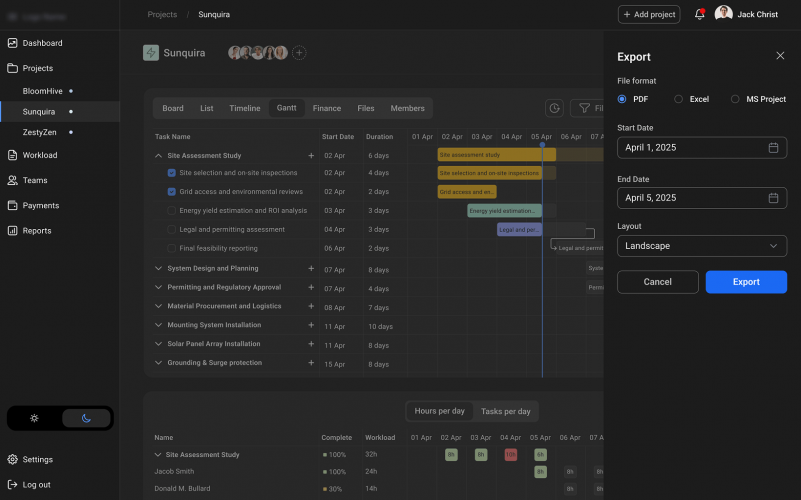 Custom Project Management Gantt Chart Software for Renewable Energy Projects screenshot 2
