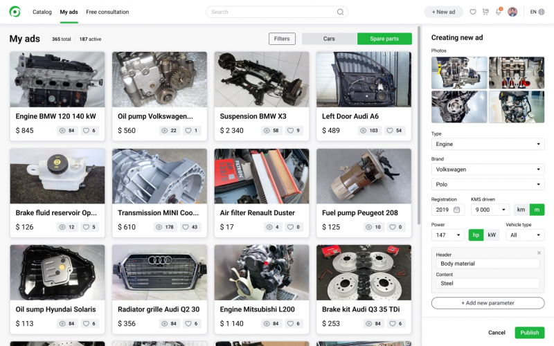 Online Marketplace for Cars and Spare Parts Selling screenshot 1