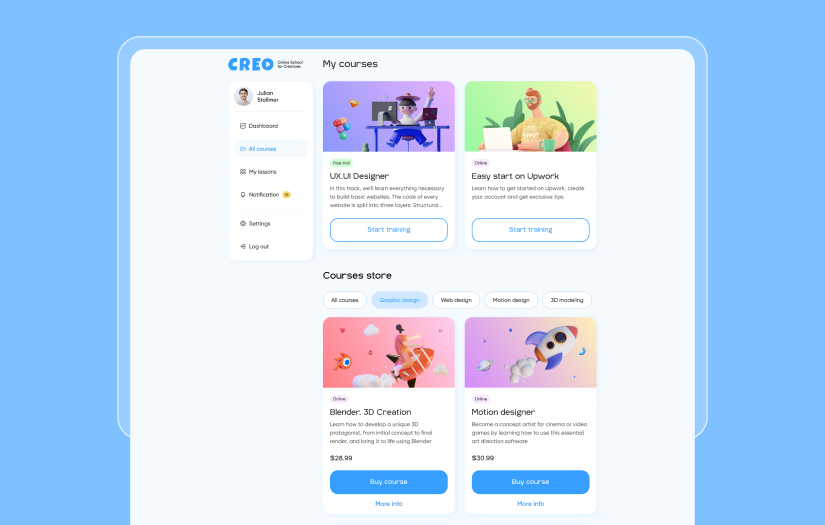 Creo – custom software development for online education platform for designers screenshot 4