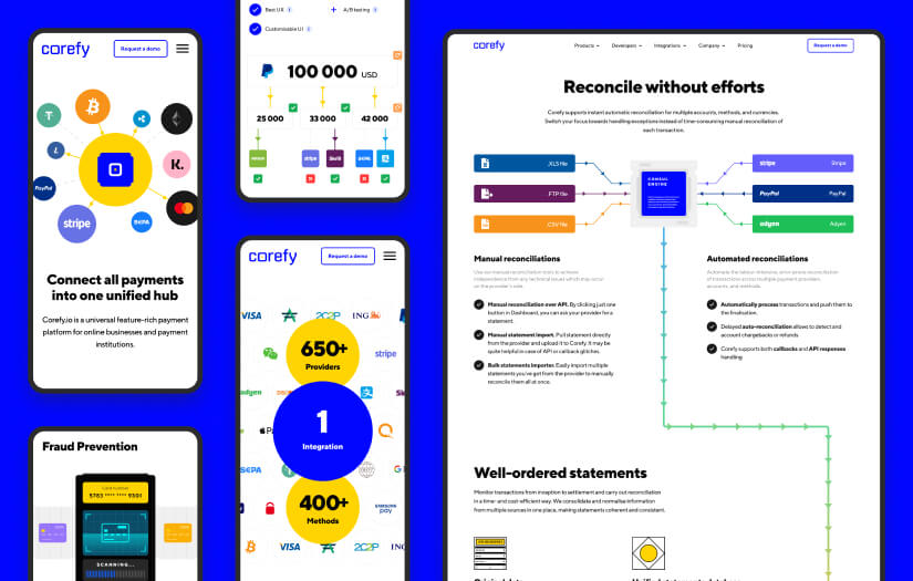 Corefy – redesign, development of corporate website and brand identity screenshot 1