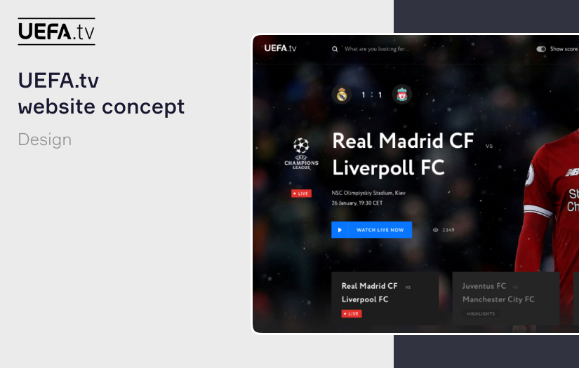 UEFA.tv website concept screenshot 1