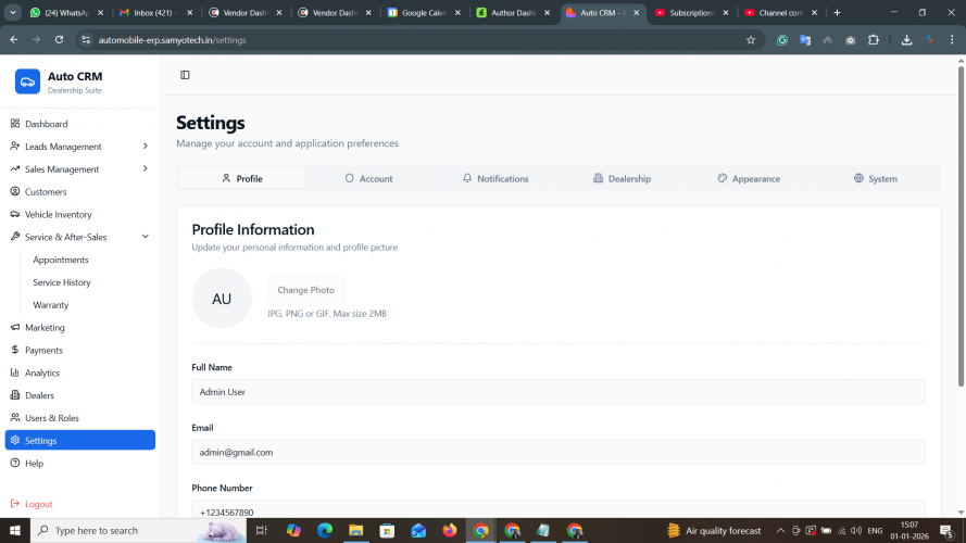 Automobile ERP System screenshot 1