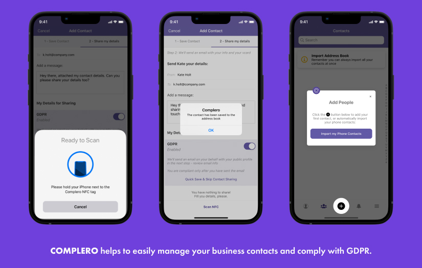 Complero — a contact management app screenshot 1